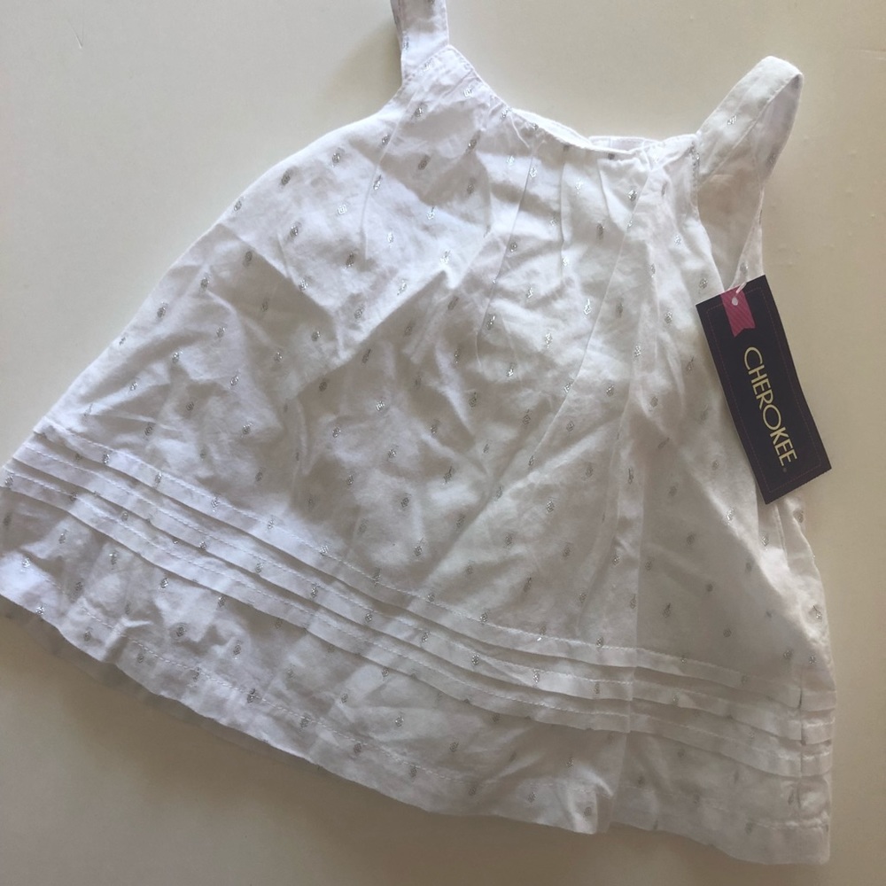 NWT White Cherokee Dress w/Metallic Detail. 0-3m